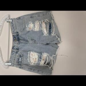 NWT 143 Story Distressed Peekaboo Denim Shorts - Vintage Style with Frayed Hem